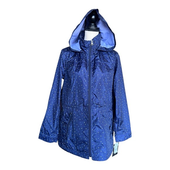 INTL Details Jackets & Blazers - INTL Details Navy Irregular Polka Dot Packable Parka Jacket Size M